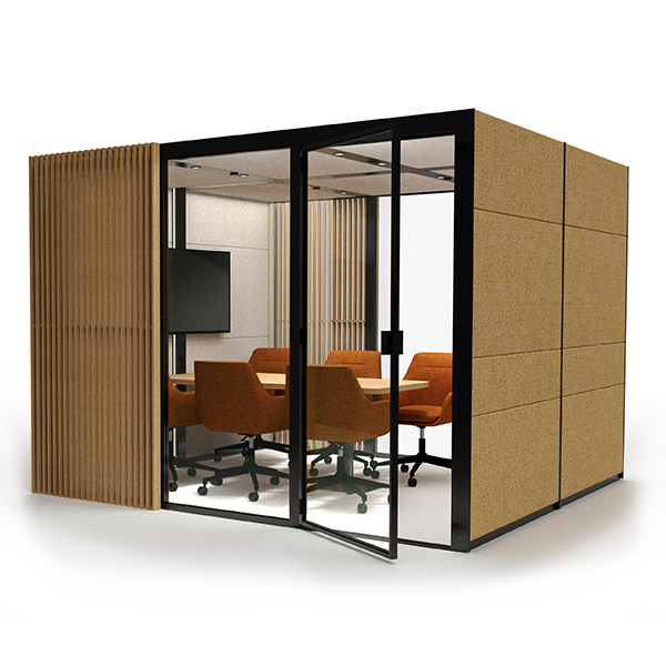 Eco Team M Connected with Glass Back, Seated Height Table, and Privacy Slats