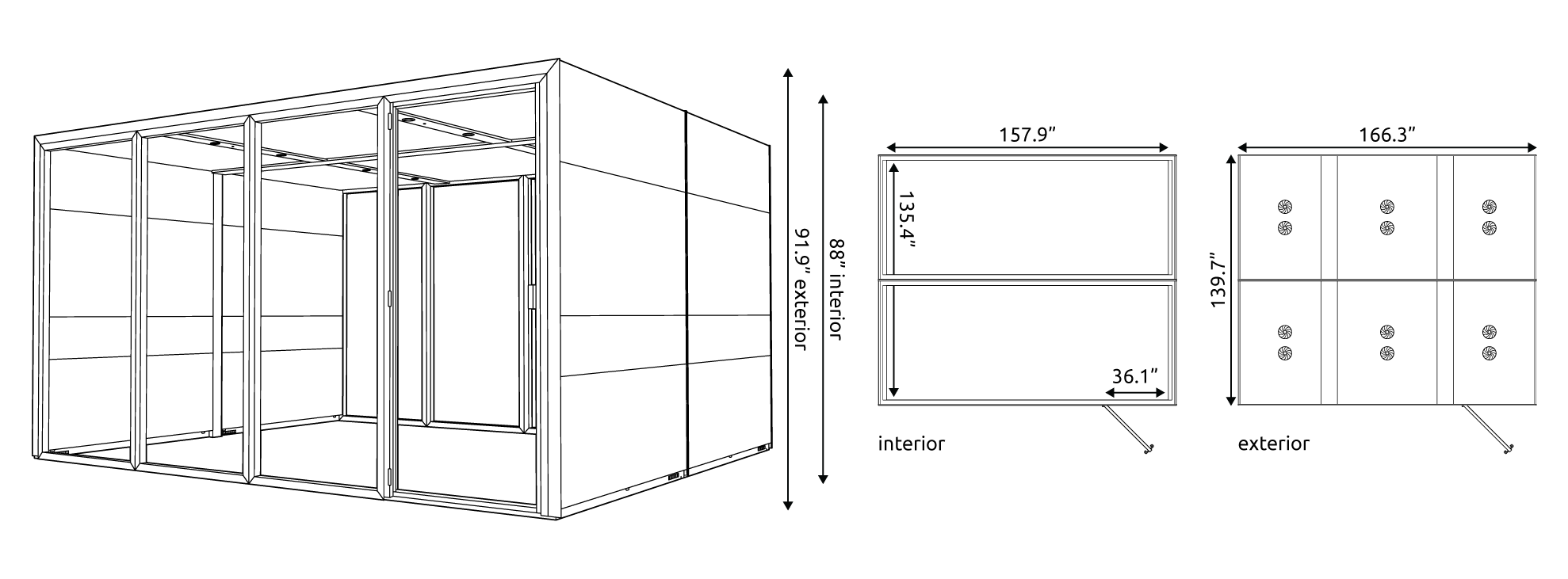 Eco Max L Connected Line Drawing Technical drawings of the Eco Max L Connected Pod with measurements.